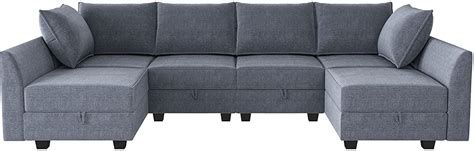 Bluish Grey U-Shape Reversible Sectional Sofa w/ Chaise – Alignean