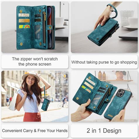 Caseme Iphone 13 Mini Zipper Wallet Case With Wrist Strap Blue