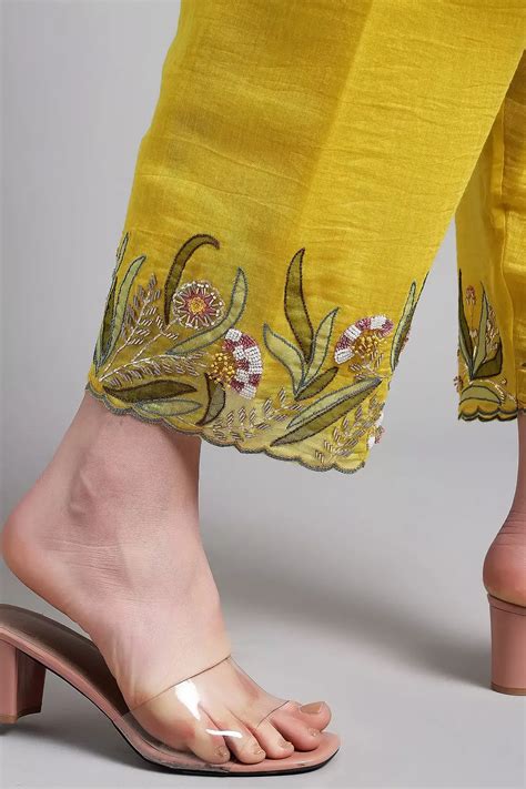 Buy Desert Shine By Sulochana Jangir Yellow Chanderi Kurta Pant Set