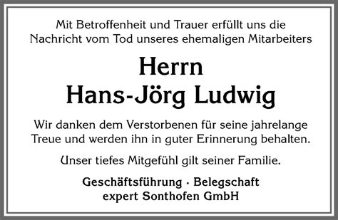 Traueranzeigen von Hans Jörg Ludwig Augsburger Allgemeine Zeitung