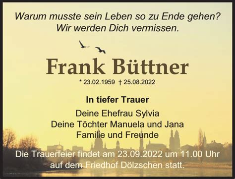 Frank Büttner Traueranzeige Sächsische Zeitung