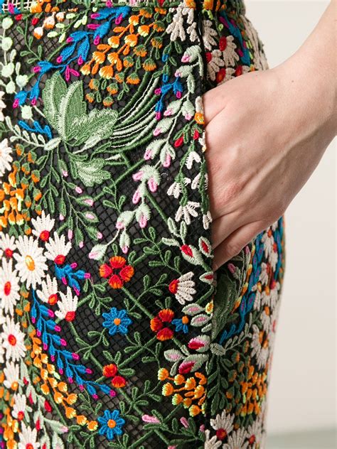 Lyst Valentino Embroidered Floral Skirt In Black