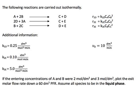 The Following Reactions Are Carried Out Isothermally Chegg