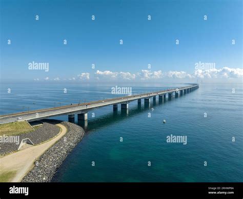 Aerial View Of The Great Belt Bridge In Denmark It Connects The