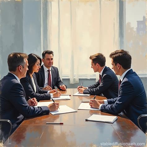 Business Meeting Oil Painting Stable Diffusion Online