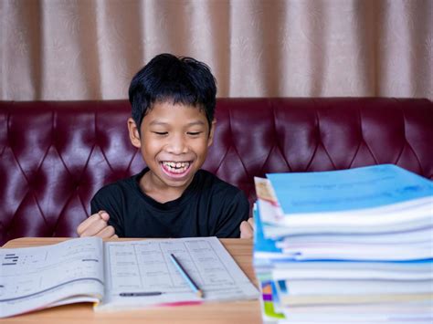 The Boy Was Very Happy To Finish His Homework 3383231 Stock Photo At