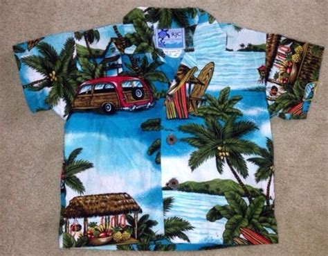 Rjc Hawaii Months Hawaiian Shirt Woodysurfboard Palm Tree Button Up