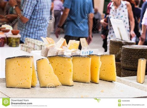 Manchego Cheese For Sale In The Stall Of Sineu Market Majorca Stock