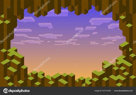 Cubic Pixel Game Level Background Vector Frame Stone Blocks Purple