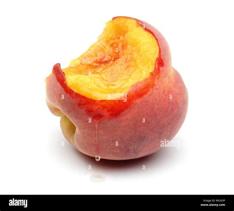 Bitten Juicy Peach Isolated On White Background Stock Photo Alamy