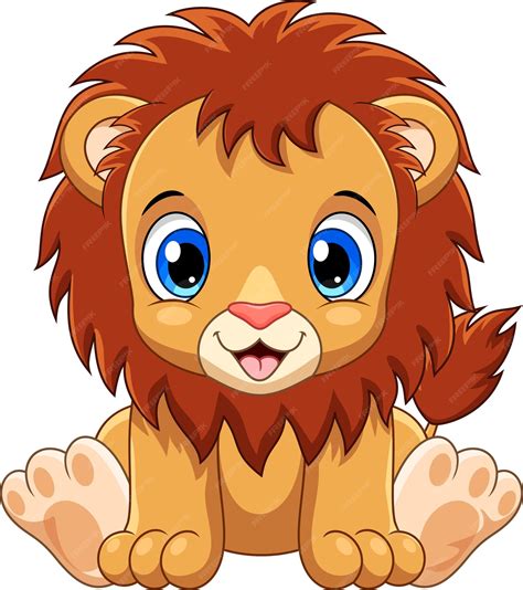 Premium Vector Cute Little Lion Cub Sitting On White Background