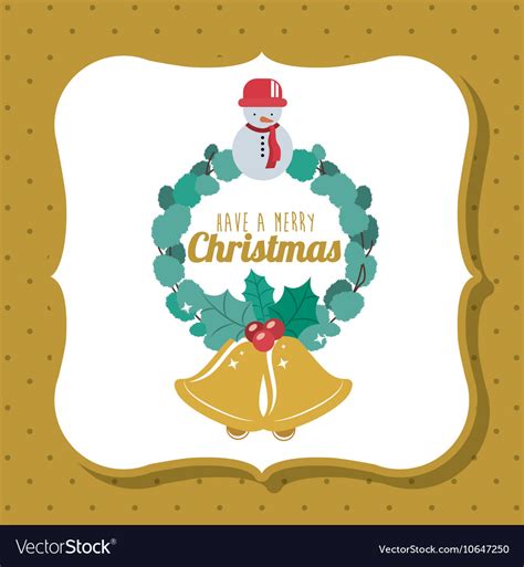 Gold Bell And Wreath Of Merry Christmas Design Vector Image