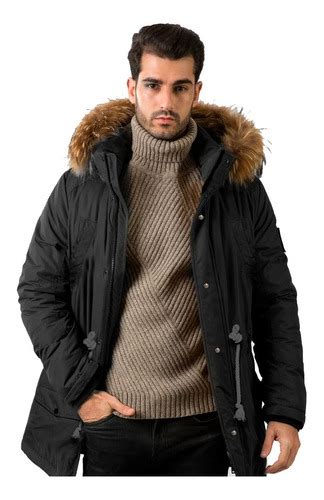 Campera Parka Hombre Invierno Forrada Gabardina Piel Capucha