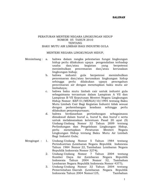 Pdf Permen Bmal Gula Hpli Org Menteri Lingkungan Hidup Baku Mutu