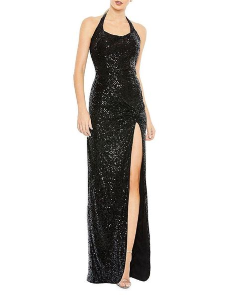 Mac Duggal Halterneck Sequin Slit Column Gown In Black Lyst