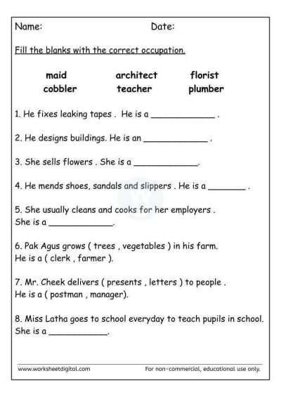 Occupation Worksheet Digital