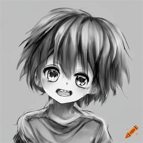 Black And White Sketch Of A Happy Laughing Anime Kid On Craiyon