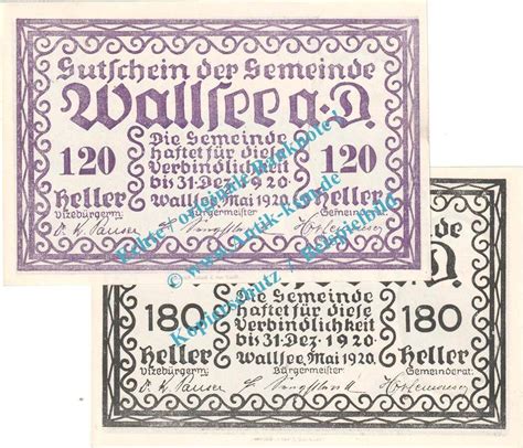 Notgeld At Scheine Kpl Wallsee Notgeld Set Mit Scheinen In Kfr K