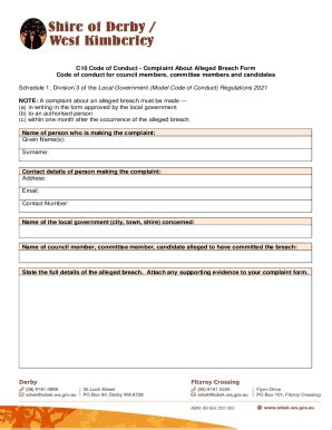 Fillable Online C Code Of Conduct Complaint About Alleged Breach Form