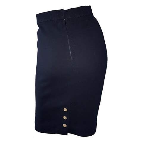 Vintage Chanel Black Wool High Waisted 90s Bodycon Pencil Skirt Gold Cc