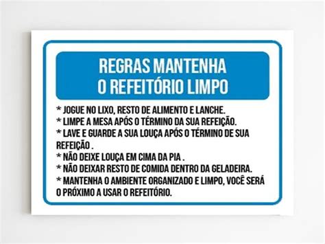 Kit 10 Placas sinalização regras mantenha refeitório limpo Mago das