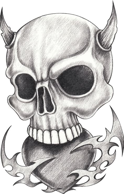 Art Fancy Heart Mix Devil Skull Tattoo Dibujo A Mano Y Hacer Vector