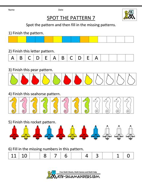 Patterns In Numbers Worksheets