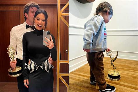 Olivia Munn And John Mulaneys Son Malcolm Is Mesmerized By Comedians Emmy Award In Adorable