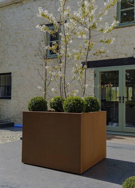 Large Square Corten Steel Planters 60cm And 80cm Tall Square Garden Planters