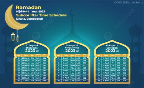 2023 1444 Hijri Ramadan Suhoor Iftar Time Table In English Vector