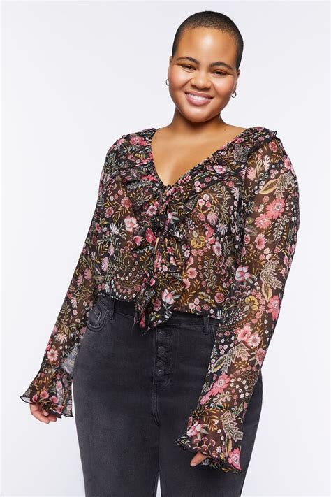 Plus Size Chiffon Floral Print Top