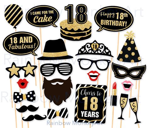 Printable Birthday Prop 18th Birthday Party Printable Photo Booth Props Black And Gold Props