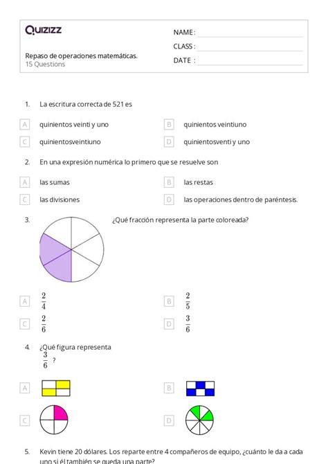 Resta Dentro De Hojas De Trabajo Para Grado En Quizizz