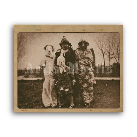 Printable Creepy Family in weird costumes - antique Halloween photo