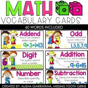 Math Vocabulary Cards by Missing Tooth Grins | Teachers Pay Teachers