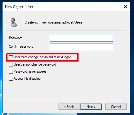 Change Password At First Login Microsoft Windows Passman Knowledge Base