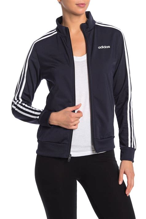 Adidas Synthetic Essential 3 Stripe Tricot Track Jacket In Black Blue