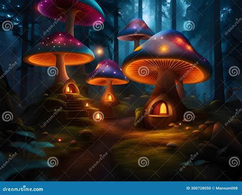 Fairy House In A Mushroom Forest Stock Illustration Illustration Of