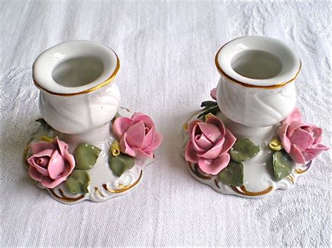 Rose Candle Holders Pink Roses Shabby Chic By Vintagedottirose