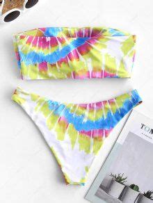 Zaful Knot Spiral Tie Dye Print Bandeau Bikini Swimsuit In Multi A