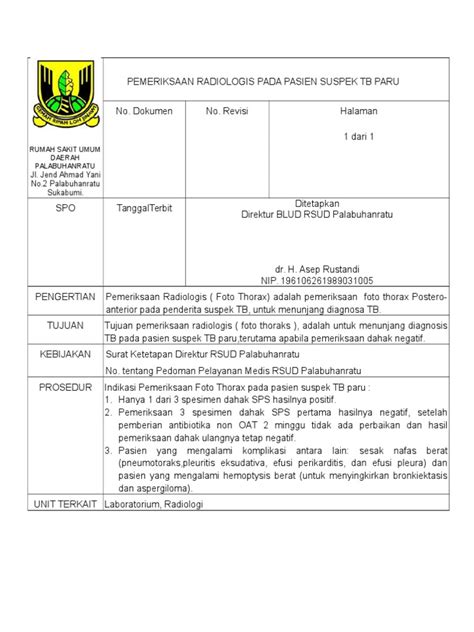 PDF SOP Pemeriksaan Radiologis Pada Pasien Suspek TB Paru DOKUMEN TIPS