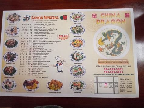 Menu At China Dragon Restaurant Macclenny S 6th St