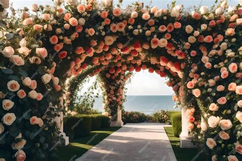 Premium AI Image | A garden with roses and roses on the arch