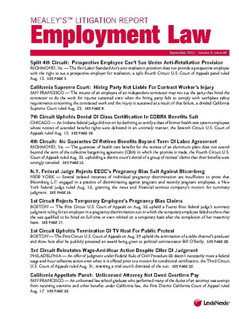 Legal News │ Mealeys Litigation Report Employment Law Lexisnexis Store