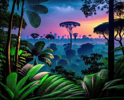 Tropical Rainforest Sunset Background