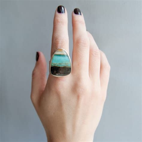 Indonesian Blue Petrified Opalized Wood Ring By Jamie Joseph Newtwist