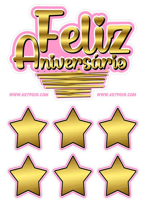 Feliz Aniversário Topo De Bolo Dourado Com Rosa Png Feliz Aniversário