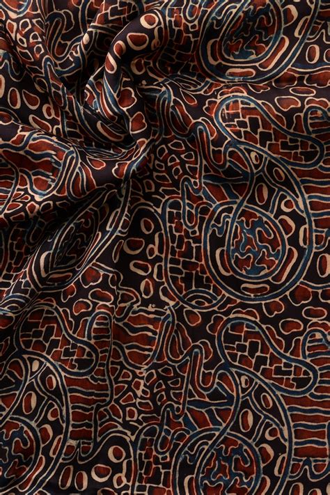 Ajrakh Hand Block Printed Modal Fabric Black Kutch Craft Collective