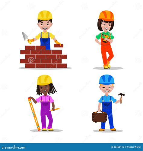 Kids Builders Characters Vector Illustration Stock Vector