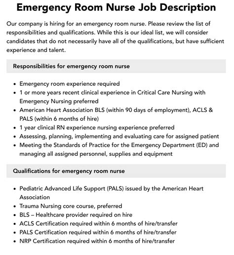 Emergency Room Nurse Job Description Velvet Jobs